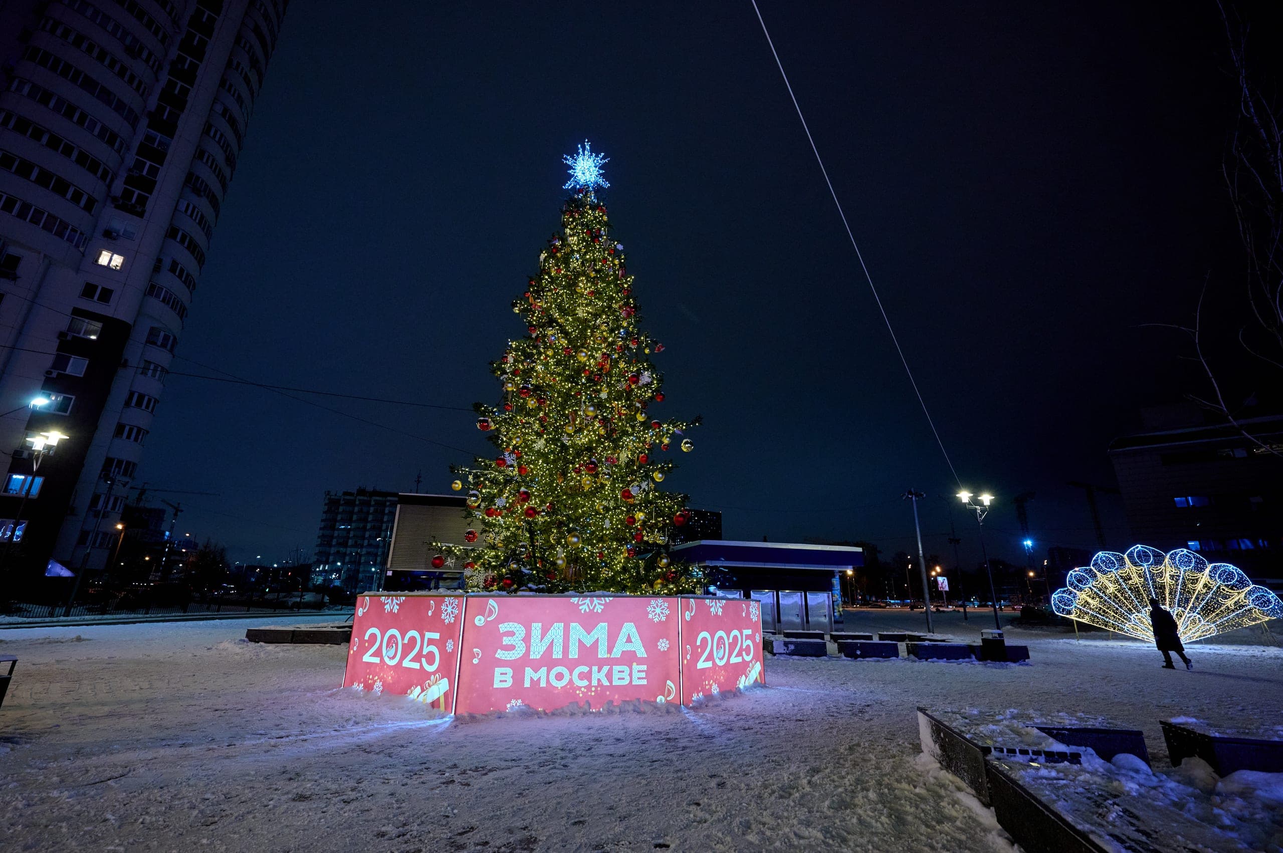 Световая новогодняя ель у театра имени Чихачёва