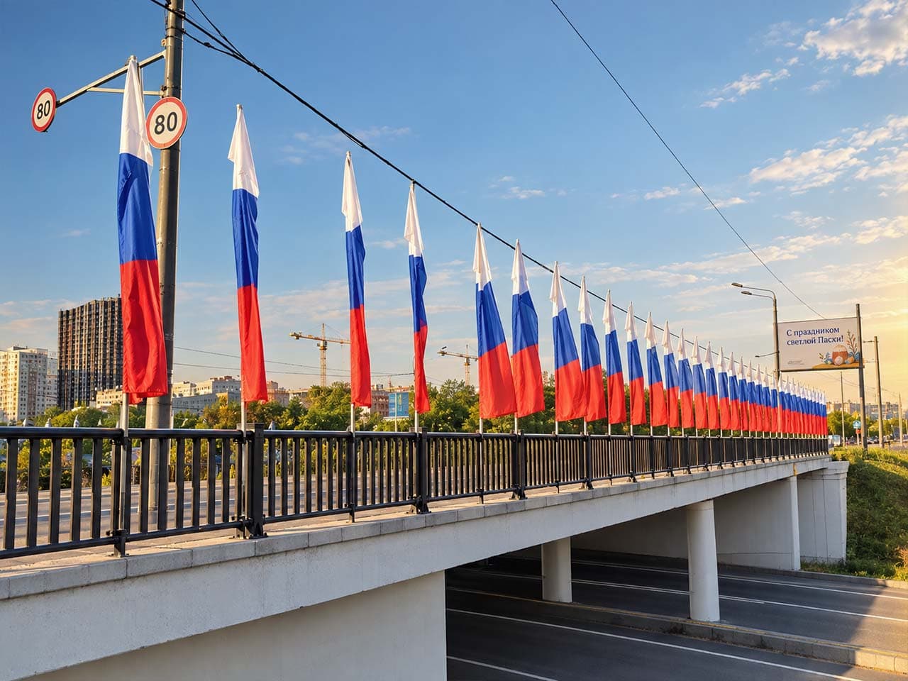 Флаговое оформление моста на Кутузовском проспекте
